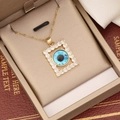 18K vergoldete Halskette mit Zirkonia-Quadrat-Böser-Blick-Anhänger in einer Schmuckschatulle - Evil Eye Quadratischer Stil (2#)
