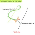 Interactive dragonfly cat wand toy with bell and colorful wings, total length 115cm - Green Sequin Dragonfly Cat Teaser