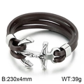 Bracciale da uomo a doppio strato in pelle marrone scuro con chiusura ad ancora argento - Stile Multistrato Ancora Nautica (KB73810-BD) / Marrone Scuro