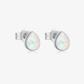 Elegant S925 sterling silver stud earrings featuring teardrop-shaped iridescent opal stones - White Gold-MME1027-Teardrop Opal