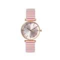 Montre femme en or rose avec bracelet élastique rose et cadran effet soleil - Rose