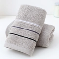 Set of two grey thick absorbent cotton towels with decorative colorful striped borders - Cotton Tri-Section Grey (Towel)