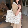 White canvas tote bag featuring brown cartoon bear illustrations and a large capacity - Yeah Bear