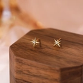 Elegant gold S999 silver eight-pointed star stud earrings with cubic zirconia stones - Eight-pointed Star - Gold Color - Full 999 Sterling Silver