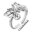 Detailed view of silver butterfly ring with adjustable band and size measurements - Adjustable Open / Silver (J657-S)