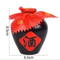 Miniature black ceramic wine jar with red seal and calligraphy for birthday cake decor - Plastic Wine Jar