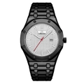 Men's matte black steel watch with white grid dial and octagonal screw bezel - Black Case White Dial Men