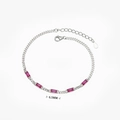 Detailed close-up showing 6.5mm rectangular rose pink stones set in silver chain bracelet - 925 Silver / 17+3cm / Red Zirconia - White Gold Plated (Silver)