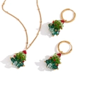Schmuckset Weihnachtsbaum mit grünen Kristallen und 18K vergoldeter Halskette und Ohrringen - Set / Handgefertigtes Kristall Weihnachtsbaum Schmuckset