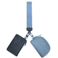 Detailansicht des multifunktionalen PU-Leder-Handgelenkbeutels mit grauen und blauen Taschen - Seeblau (Blau-Duo)