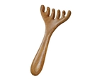 Handcrafted sandalwood five-finger scalp massage comb with natural wood grain texture - Antler Shape Meridian Comb