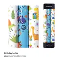Blue and white dinosaur birthday gift wrapping paper roll available in 43cm width - Set 1 (3 Rolls) / 0.43*3m