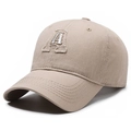 Beige baseball cap with letter A patch and distressed frayed edges for a vintage look - Adjustable / Beige