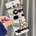 Set di 5 fermagli per capelli dorati con orso, ape, rosa nera, perle e strass - Set da 5 Pezzi Orsetto