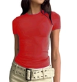 Slim fit women's short sleeve T-shirt in vibrant red color for casual street wear - XS / Tops / Red