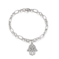 Silbernes Edelstahl-Hamsa-Armband mit flacher ovaler Kette und Karabinerverschluss - Stahl Silber (KB144876-Z)