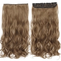 Brown long wavy synthetic hair extension with 5 clips for seamless length and volume - Golden Blonde Mix Light Blonde (12-24)