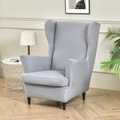 Stretch light gray wingback chair cover for single armchair in minimalist home setting - Season Light Gray
