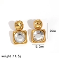 Detail view of 18k gold plated stainless steel earrings with zircon stone measurements - Retro Geometric Spherical Style / Gold (TE60456-G)