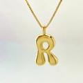 Balloon style shiny gold letter R pendant necklace with box chain for women - Letter R / Gold