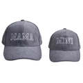 Dark grey corduroy baseball cap set featuring white MAMA and MINI embroidery - Gray Corduroy Baseball Cap For Parents And Children / One Size