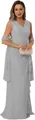 Elegant grey V-neck chiffon mother of the bride dress with ruffles and matching shawl - US size 2 / Top And Bottom / Silver
