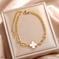 Elegant 18k rose gold clover bracelet with white mother of pearl and zircon accents - Golden White