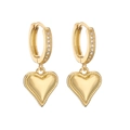 Gold-plated heart drop earrings with small crystal stones on polished hoop earrings - Gold Woven Edge Heart Earrings