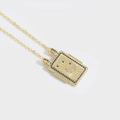 Golden rectangle pendant necklace with celestial star and moon inlay on a thin chain - Moon