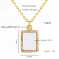 Gold stainless steel necklace with square white shell pendant and olive yellow zircon - 18K Gold / August