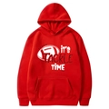 Red fleece hoodie featuring tackle time graphic print and front kangaroo pocket - Red-It's Tackle Time