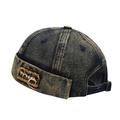 Vintage dark blue washed denim skull cap with enwp embroidery and adjustable strap - Adjustable / Blackish Dark Blue