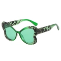 Chic butterfly green leopard sunglasses with tinted lenses in retro Y2K hip-hop style - Green Floral Leopard