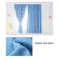 Sky blue blackout curtain with hollow star patterns and easy velcro installation - W0.7m*H1.0m / Blue