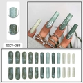 Long green and white gradient press-on nails with white snowflake patterns for Christmas - Green/White Gradient Snowflake Pattern Style (SGCY-383)