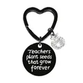 Black heart keychain with engraved teacher quote and sparkling silver apple charm - JSYZ002 Teachers plant seeds that grow forever / Black