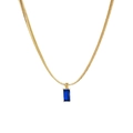 Minimalist gold snake chain necklace featuring a rectangular dark blue zircon pendant - Light Gold with Blue Stone