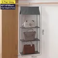 Grey 3-tier hanging handbag organizer for closet, non-woven fabric with breathable mesh - 3-Layer / Gray