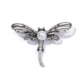 Elegant silver dragonfly brooch with white pearl and sparkling crystals in variant style - Style 7