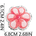 Macro view of pink cherry blossom chenille patch with glitter edges and size dimensions - Cherry Blossom Style (1号)