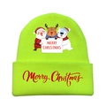 Neon green knitted Christmas beanie featuring cute cartoon prints and warm festive pattern - Fluorescent Green-Style F
