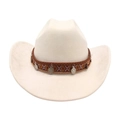 Cream western cowboy hat with ethnic patterned band and silver coin pendants - Beige