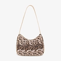 Borsa hobo con stampa leopardata, finiture in pelle beige e cerniera dorata - Cachi