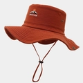 Outdoor brick red fisherman sun hat with mountain embroidery and adjustable windproof strap - Brick Red