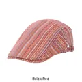 Béret rayé rétro de couleur rouge brique avec texture tissée vintage et boucle de réglage métal - Taille Unique (54-58CM) / Rouge Brique