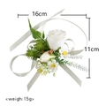 White silk rose wedding corsage with green leaves and ribbon, 16x11cm size - Wrist Corsage