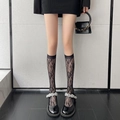 Elegante schwarze Kniestrümpfe aus Spitze mit Blumenmuster und Mary Jane Schuhen mit Strass - Blume Schwarz Ohne Rand