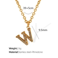 Elegant gold titanium steel necklace with rhinestone letter W pendant and measurements - Letter W