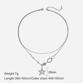 Detailed view of silver double-layer star necklace with 39cm and 44cm chain dimensions - Layered Star Green Gemstone / Silver