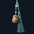 Handcarved sandalwood lucky cat pendant with green tassel and fortune engraving - Lucky Cat (15) / Approx. 3x2.2cm (With 1 Bottle of Aroma Pills) / Green Sandalwood